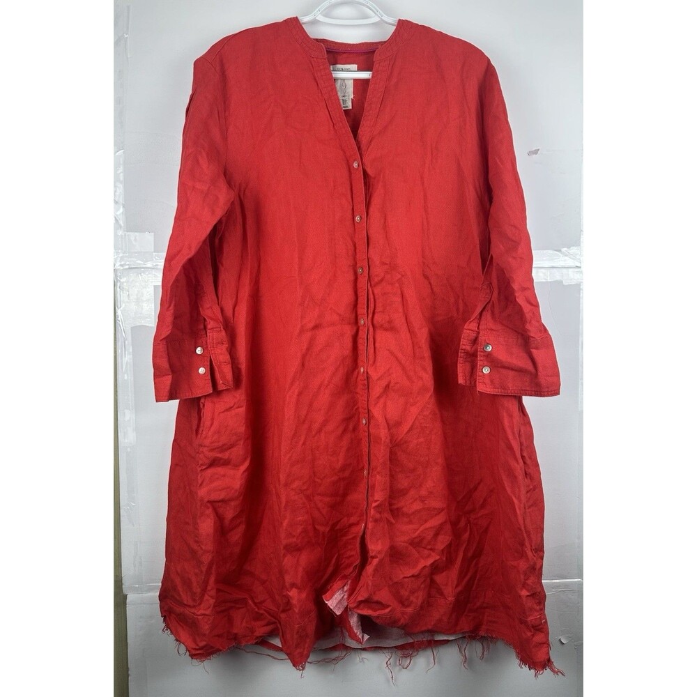 Joie Women’s Small Red Linen Button Front Long Sleeve Shirt Dress